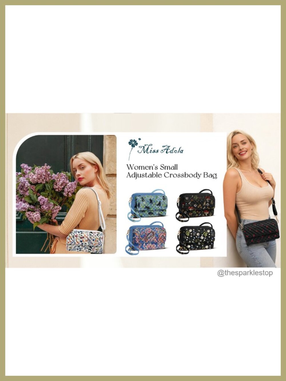 Quilted Cotton Crossbody Bag with RFID Blocking, Adjustable Strap & Wristlet, - Picture 6 of 6
